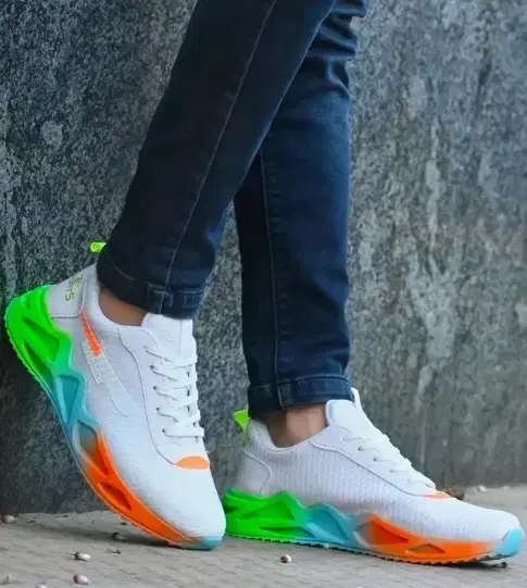 PVC Casual Shoes for Men, White & Green (8)