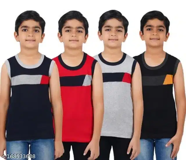 Cotton Vest for Boys, Pack of 4 (Multicolor, 3-4 Years)