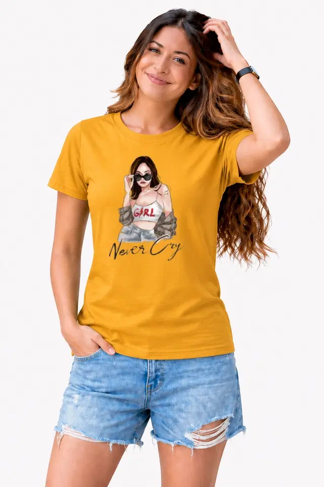 Casual Cotton Tshirts for Women (Mustard, S)