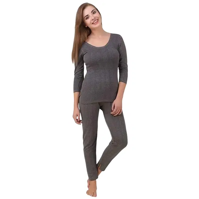 Cotton Blend Thermal Top for Women, Dark Grey (M)