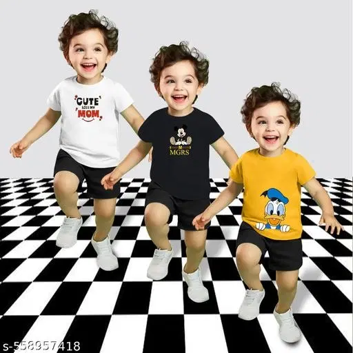 Cotton Blend Printed Clothing Set for Boys, Multicolour, Pack Of 3 (0-1 Months)