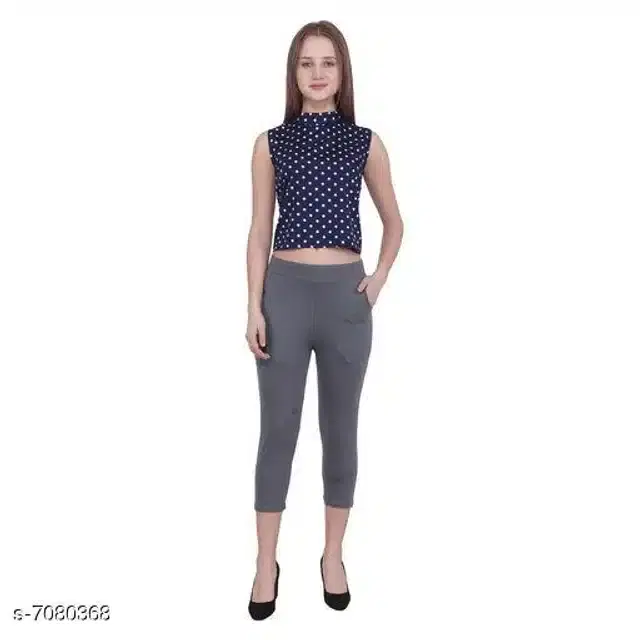 Cotton Blend Capri for Women (Grey, 28)