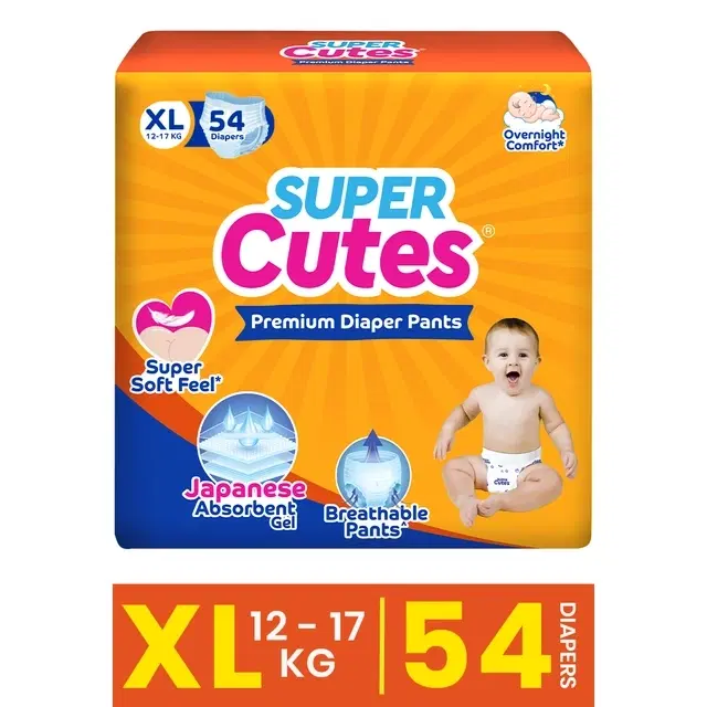 Super Cutes Premium Diaper, 54 Diapers (XL)
