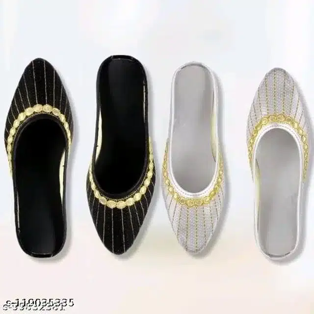 Juttis for Women, Set of 2 (Black & Grey, 4)