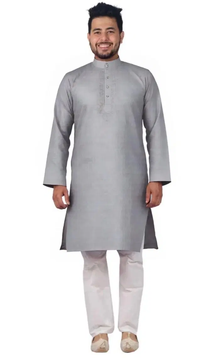 Embroided Kurta Set for Men, Grey (L)