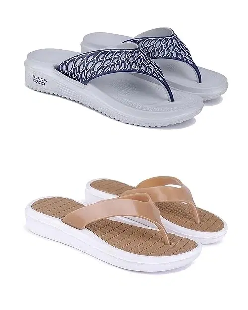 Slippers for Women, Set of 2 (Multicolor, 8)