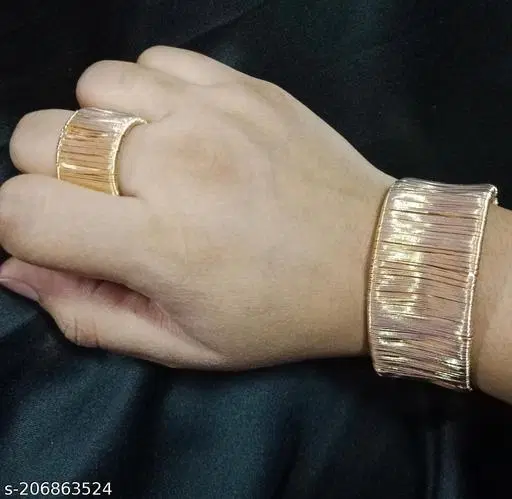 Trendy Minimal Golden Bracelet With Ring for Girls And Women