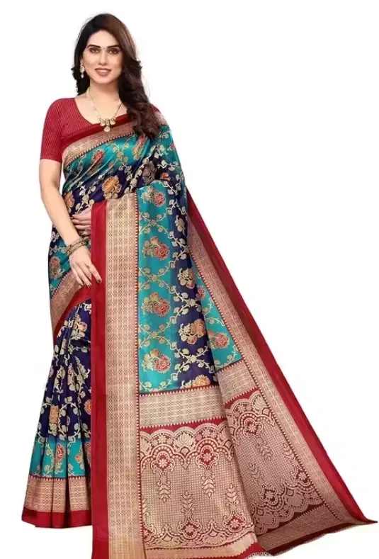 Mysore Silk Self Design Saree for Women (Blue, 6.3 m)
