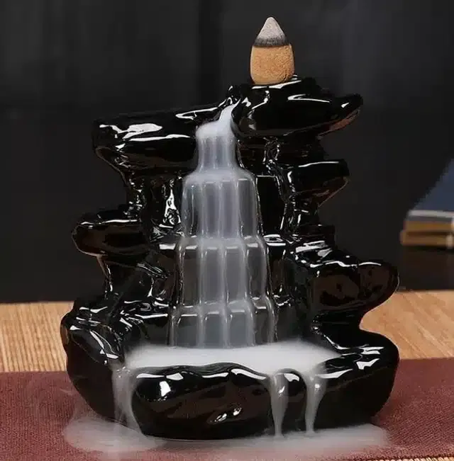 Ceramic Incense Burner with Cones, 10 Pcs, Black