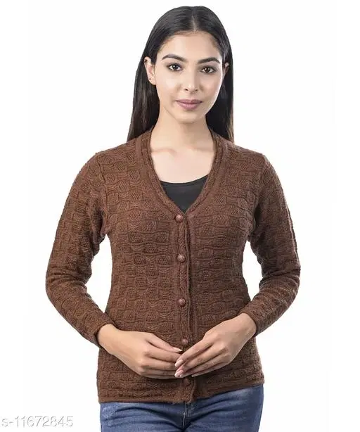 Acrylic Solid Sweater for Women (Brown, M)