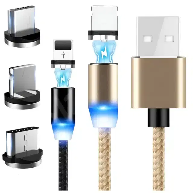 Fast Charging 3 in 1 USB Cable, Multicolor, Pack of 2