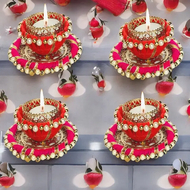 Metal Designer Tealight Candle Holder, Multicolor, 8x8x4 cm, Pack of 4