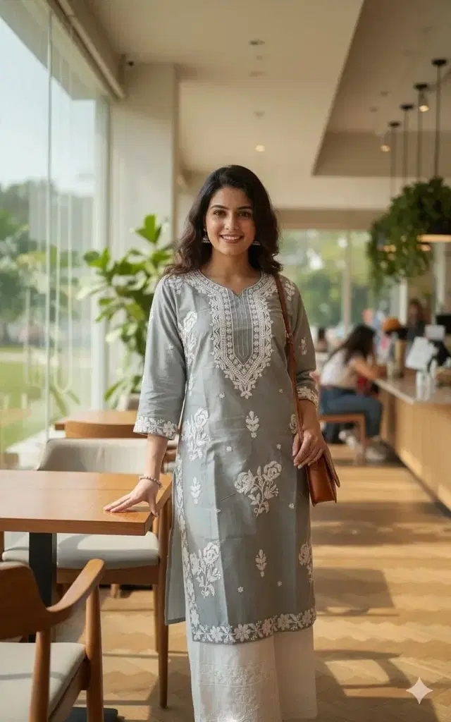 Stylish Printed Kurta Palazzo Set for Women (Grey, S)