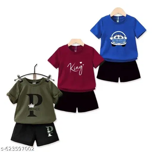 Cotton Blend Printed Clothing Set for Boys, Multicolour, Pack Of 3 (3-6 Months)