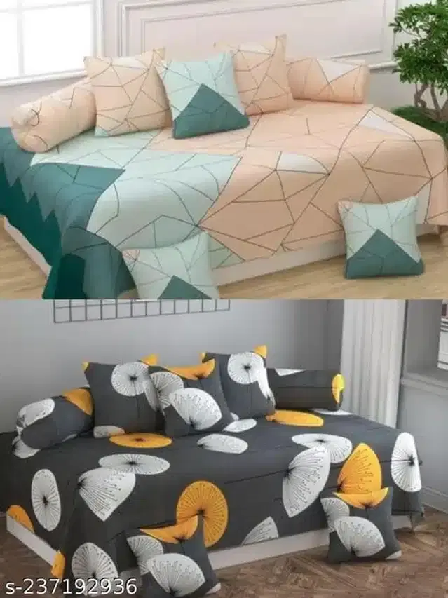 Polycotton Diwan Cover Set, Multicolor, Combo of 2