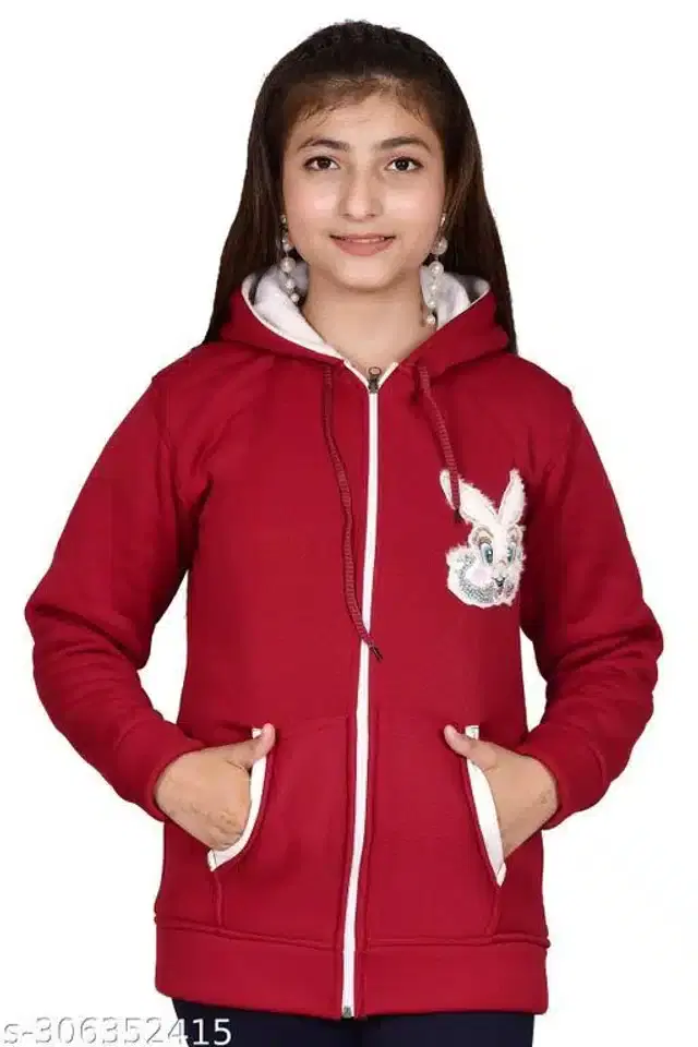 Woolen Full Sleeves Hooded Sweatshirt for Girls (Maroon, 12-13 Years)