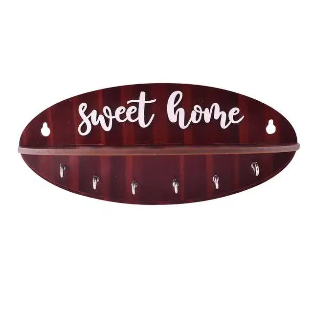 New Crafts Personalized Designer And Unique Wooden Handmade Six Key Holder For Home Decor, Brown, N-19