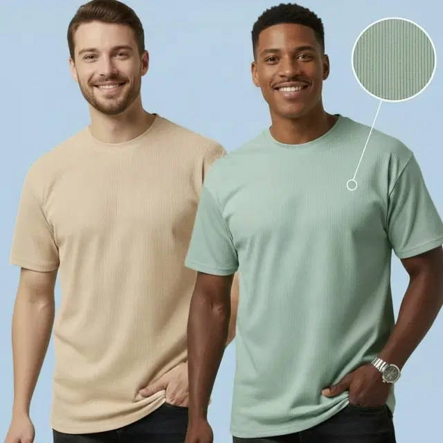 Polyester Round Neck T-shirt for Men, Multicolour, Pack of 2 (L)