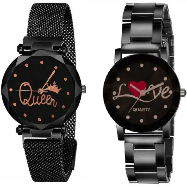 Couple Analog Watches, Pack of 2 (Black)