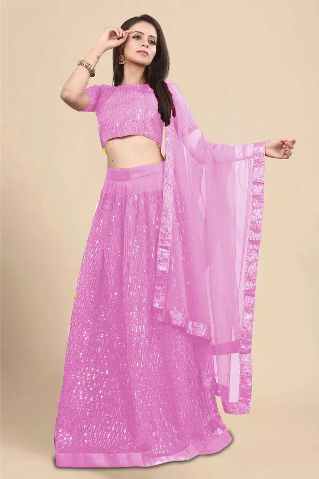 Purimaa Net Semi Stitched Lehenga Choli With Dupatta (Pink)