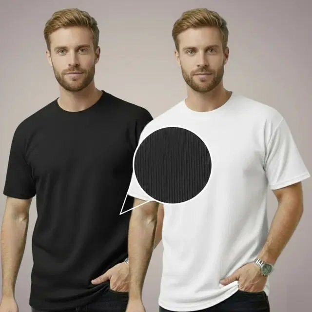 Polyester Round Neck T-shirt for Men, Multicolour, Pack of 2 (M)