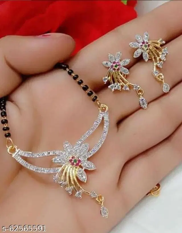 Alloy Mangalsutra with Earrings for Women, Set of 1 (Multicolor)