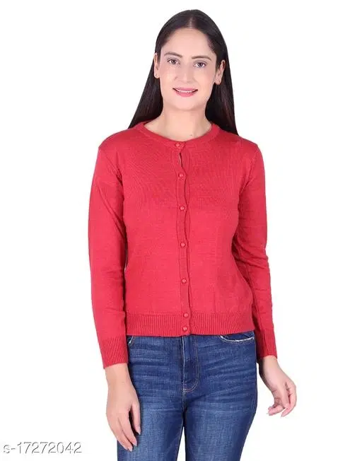 Acrylic Solid Sweater for Women (Red, L)