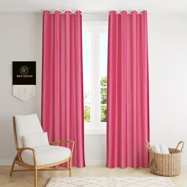 Polyester Curtains for Window & Door, Pink, 5 feet, Pack of 2
