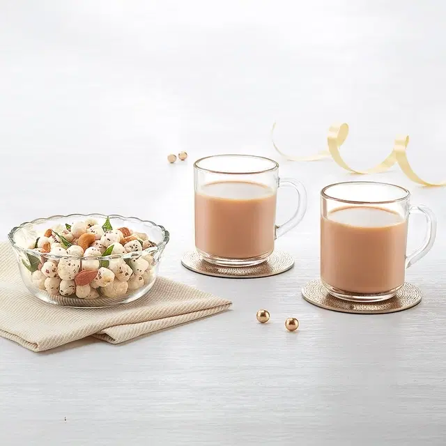 Borosil Jublie Glass Bowl & Mugs Set Of 3 (430 ml Set Of 1 Glass Bowl & 240 ml Set Of 2 Mug)