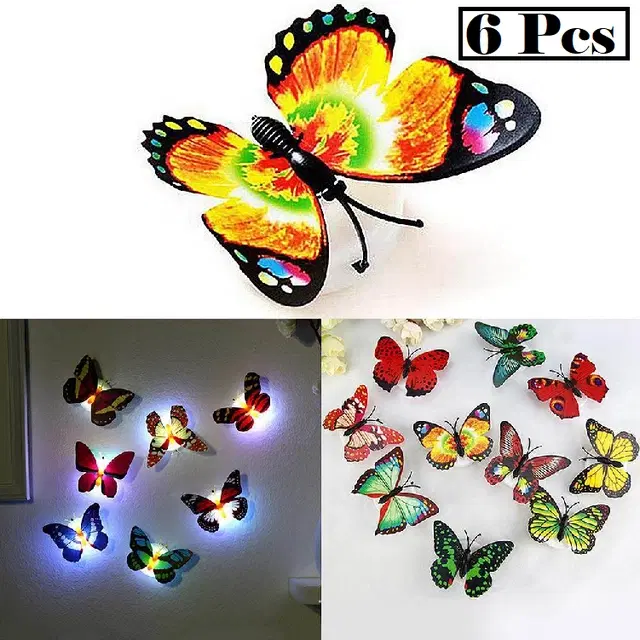 Plastic LED 3D Butterfly Wall Stickers, Multicolor, Pack of 6