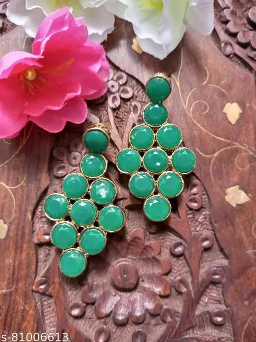 Alloy Kundan Earring for Women & Girls, Green