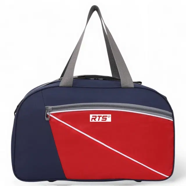 Polyester Durable Adjustable Strap Travel Duffel Bag, Navy Blue & Red, 20x12x9.5 inches, 40 L
