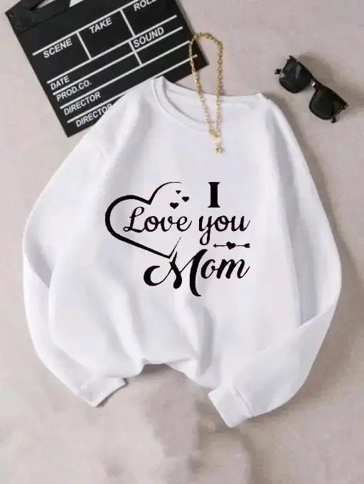 Fleece Printed Full Sleeves Sweatshirt for Women & Girls (White, S)