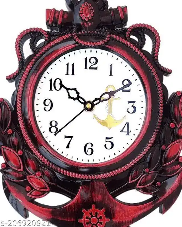 Analog Wall Clock, Red, 31x24 cm