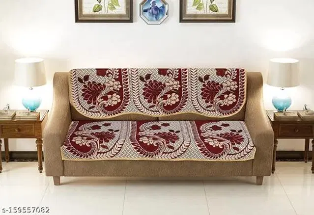 Polycotton 3 Seater Sofa Covers, Maroon, Set of 1