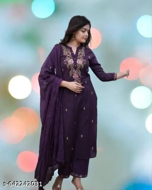 Kurta Set for Women (Purple, L)