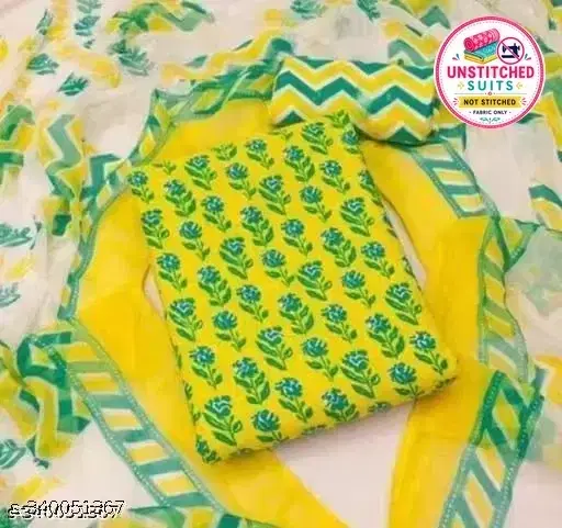 Printed Crepe Unstitched Suit Fabric for Women, Yellow (Free size)