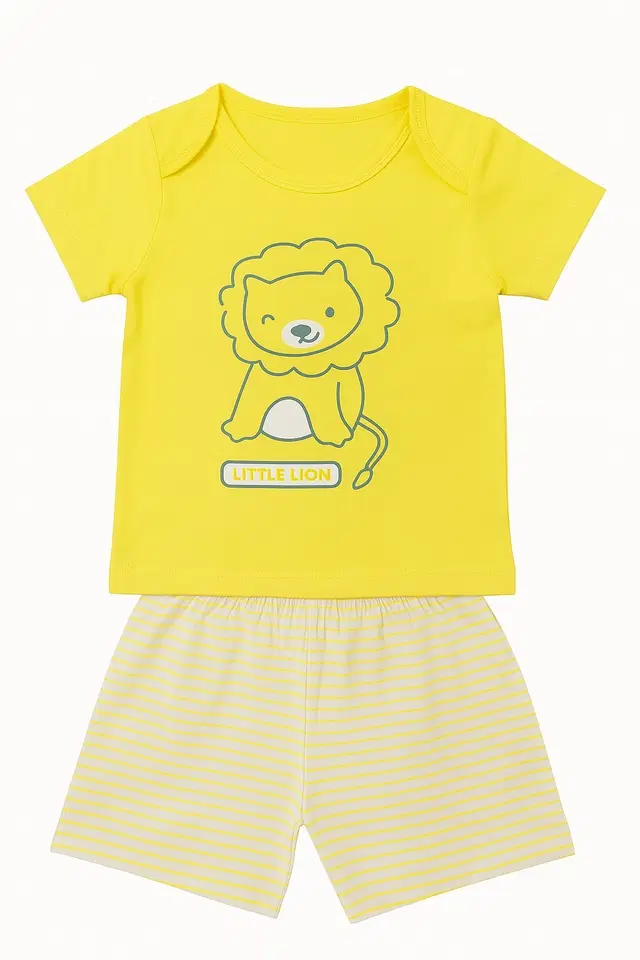 Cotton Printed Clothing Set for Boys, Yellow (0-6 Months)