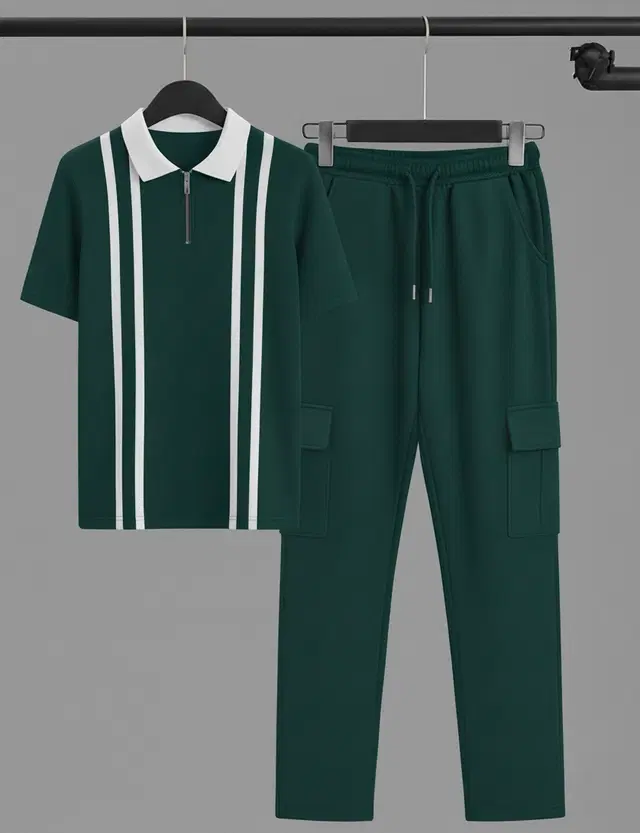 Colorblocked Night Suit For Men  Green , (M)