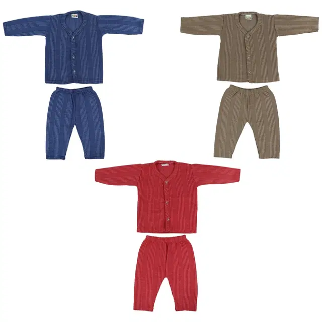 Cotton Blend Solid Thermal Set for Boys & Girls, Pack of 3 (Multicolor, 6-9 Months)