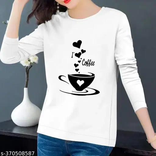 Cotton Printed Sweatshirt for Women (White, M)