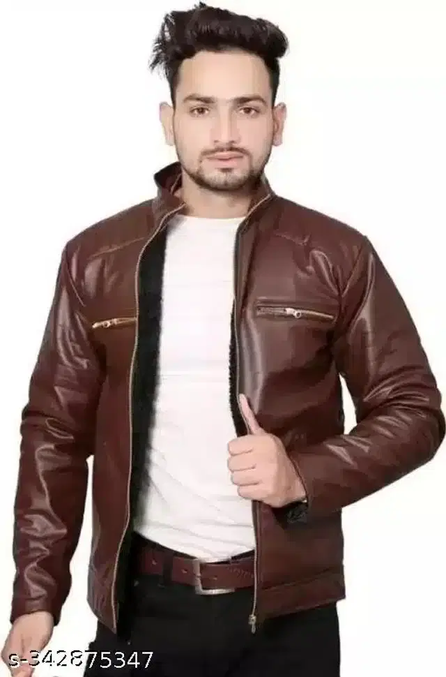 PU Jacket for Men (Brown, M)