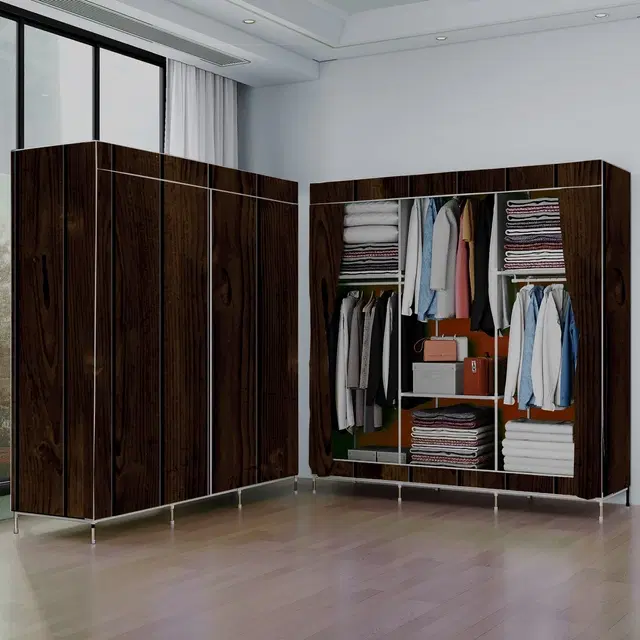 Plastic Printed Collapsible Wardrobe, Brown