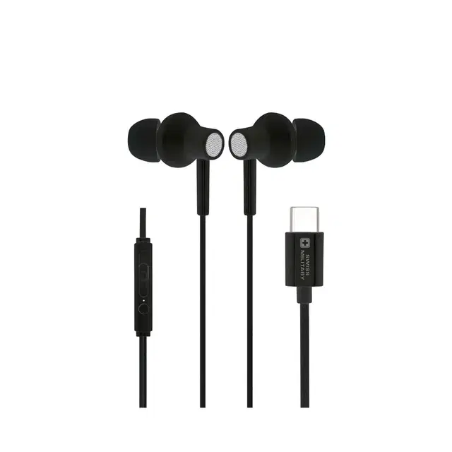 Swiss Military Audio Water Lite Type-C Wired Earphones | 1.2 m Length | Comfort Fit | HD Bass | Built-In Mic | Black