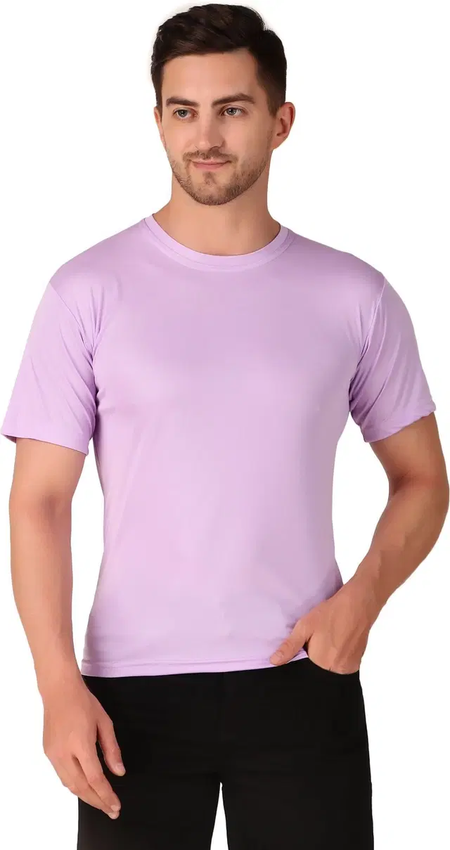 Polyester Solid T-Shirt for Men, Lavender (L)
