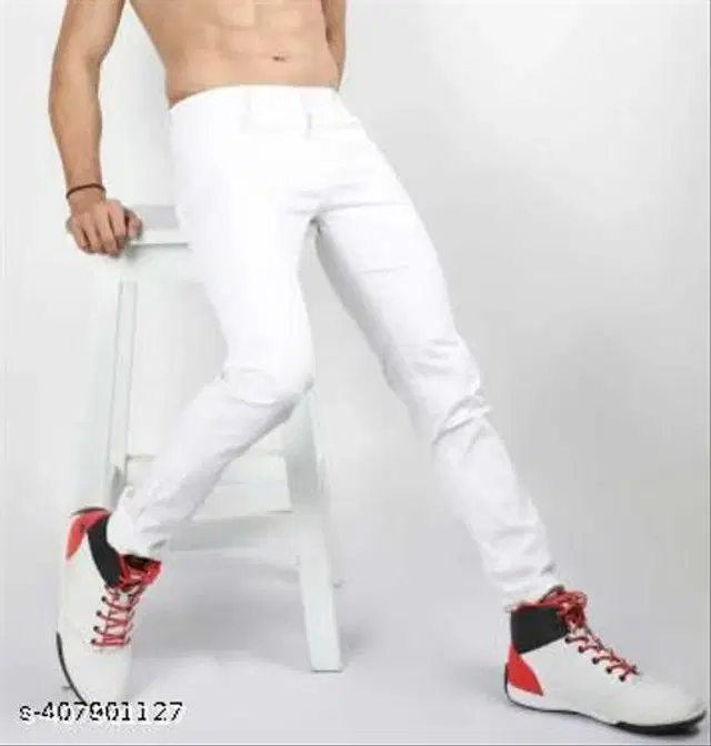 Denim Slim Fit Jeans for Men (White, 28)