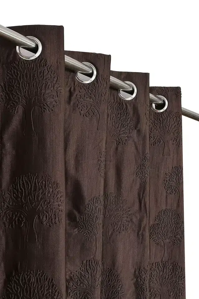 Polyester Self Design Door & Window Curtains, Pack of 2, Brown, 5 feet