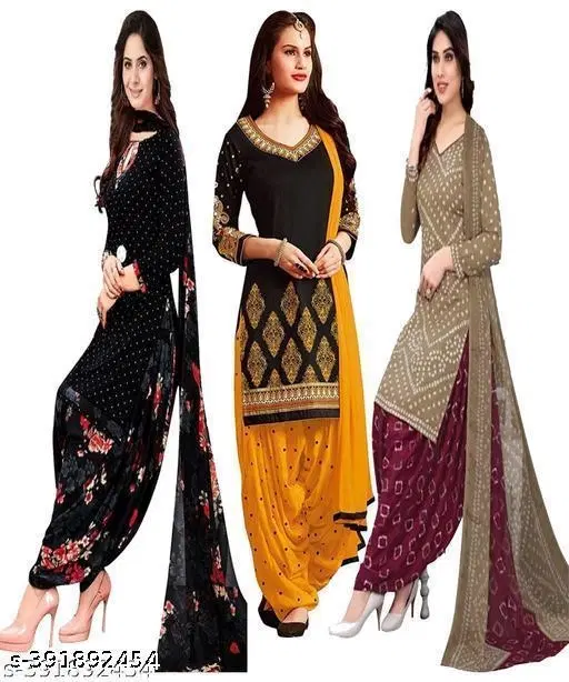Crepe Printed Unstitched Suits for Women, Pack of 3 (Multicolor, Un Stitched)