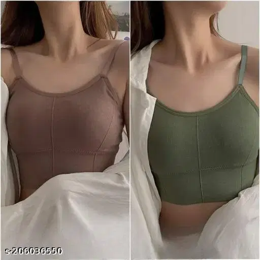 Cotton Blend Sports Bra Women, Green, Pack of 2 (28A)