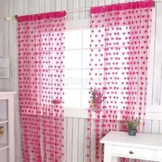 WI Heart String Single Piece Curtain, 4.5 ft X 6.5 ft, Pink